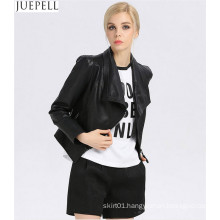 Women Leather Jacket Collar Neck Fashion Women′s Short Leather Jacket